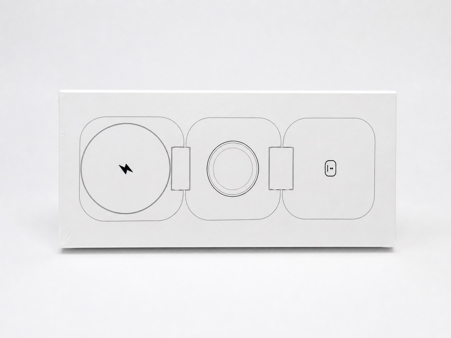 White TRIPL retail box with a minimal line drawing of the unfolded three-part charger